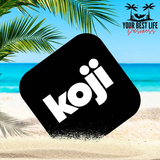 Koji Social Media App Logo on the beach Link in Bio Tool App for Content Creators and Influencers 