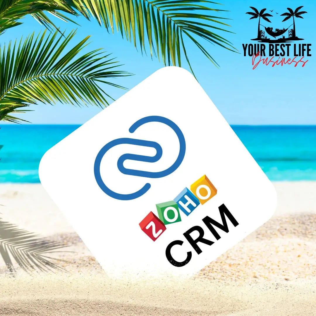 An image of the Zoho CRM logo, a stylized letter Z, relaxing on a beach chair with a tropical drink in hand, embodying the idea of streamlining business processes for a more relaxed and fulfilling work-life balance.