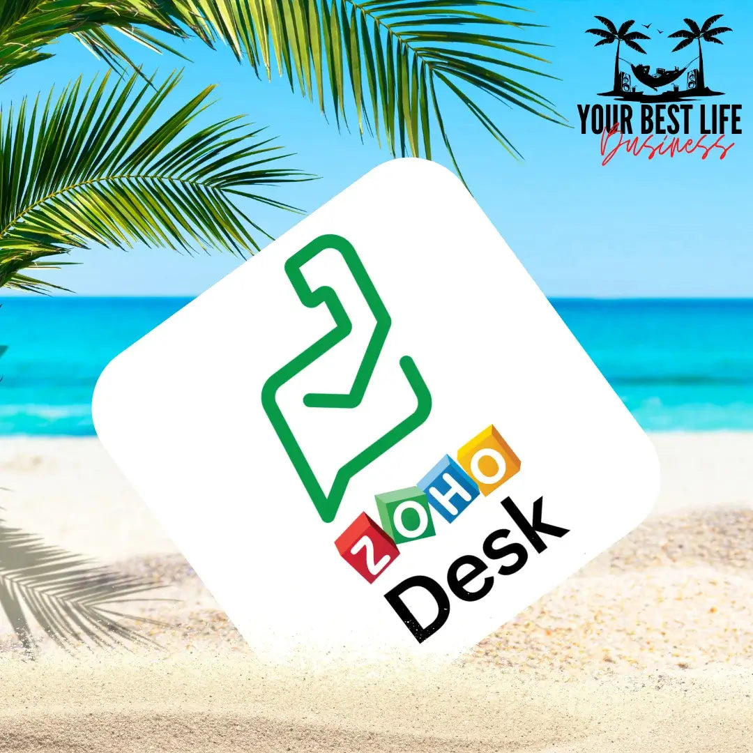 Literally the Zoho app logo chilling on the beach living its best life. Because we are featuring Zoho Desk on YourBestLifeBiz.com