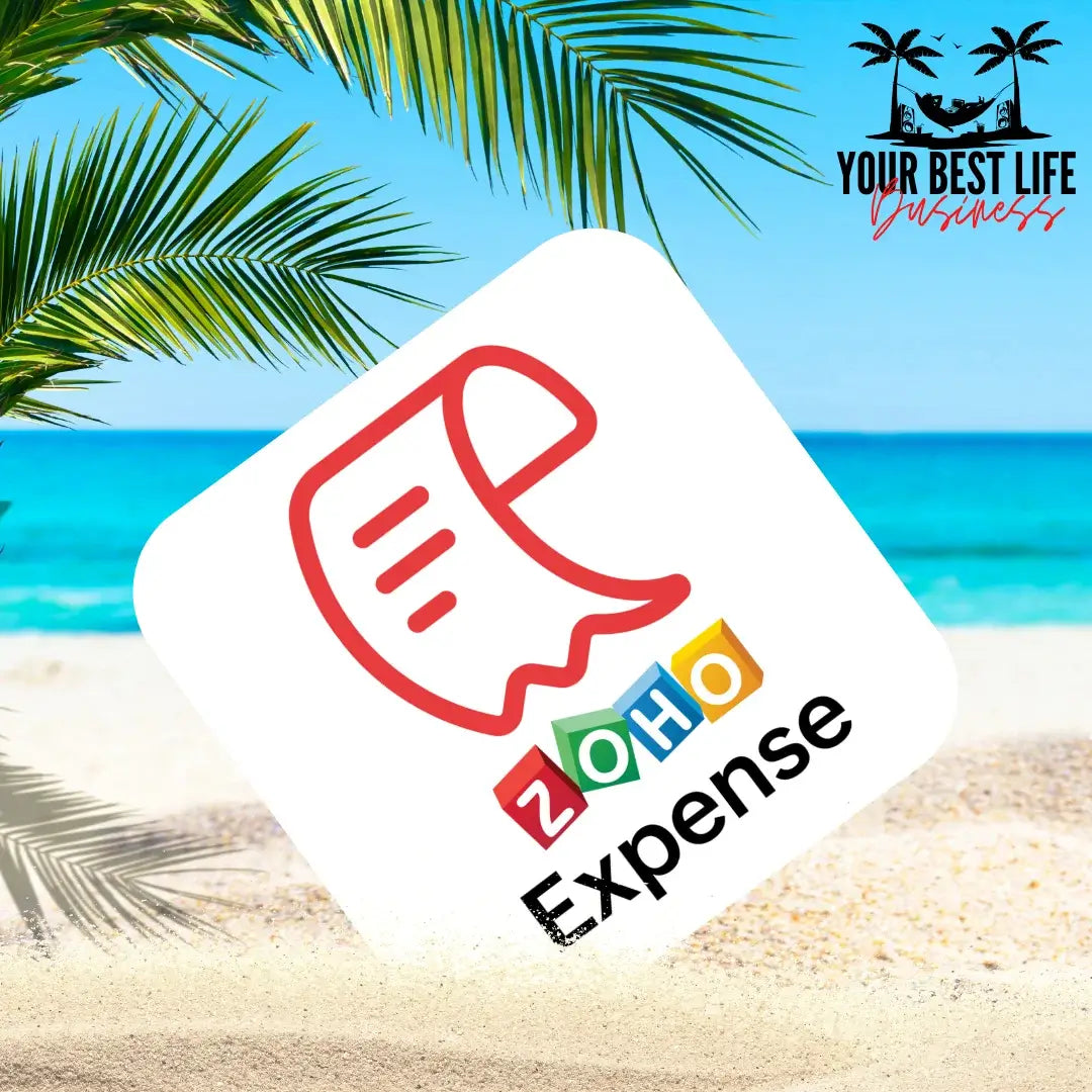 Zoho Expense app logo chilling on the beach living its best life. Because we are featuring Zoho Expense on YourBestLifeBiz.com